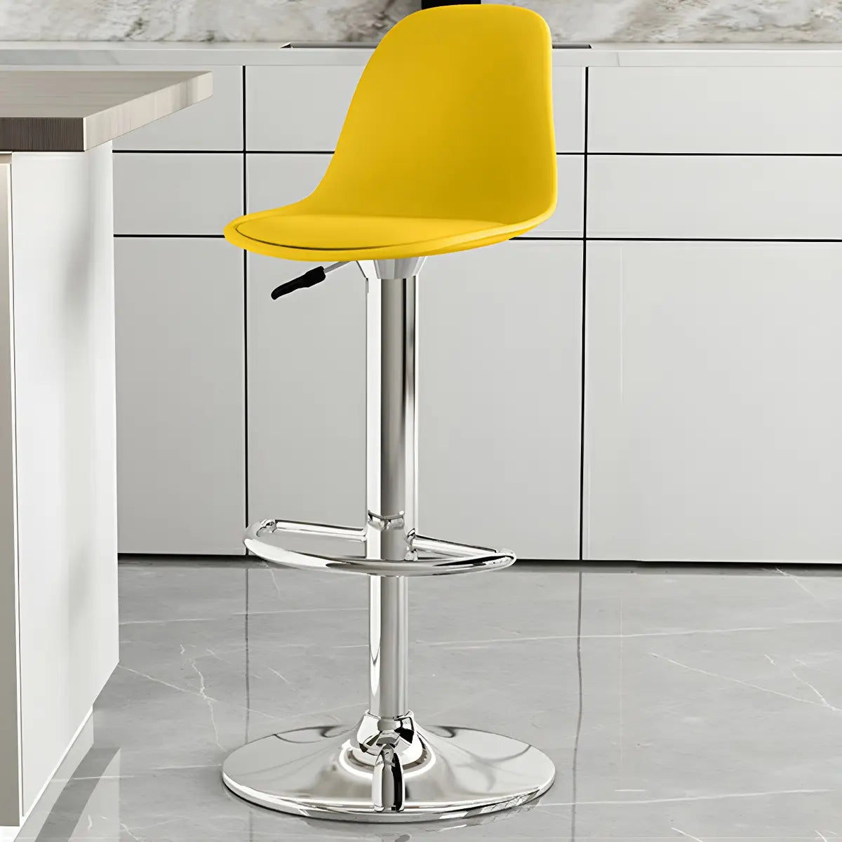 Gray Adjustable Swivel Leather Bar Stool with Footrest Image - 33