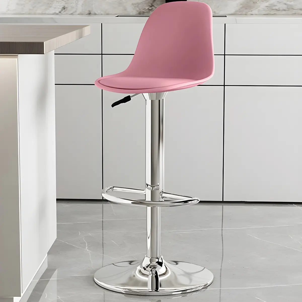 Gray Adjustable Swivel Leather Bar Stool with Footrest Image - 103