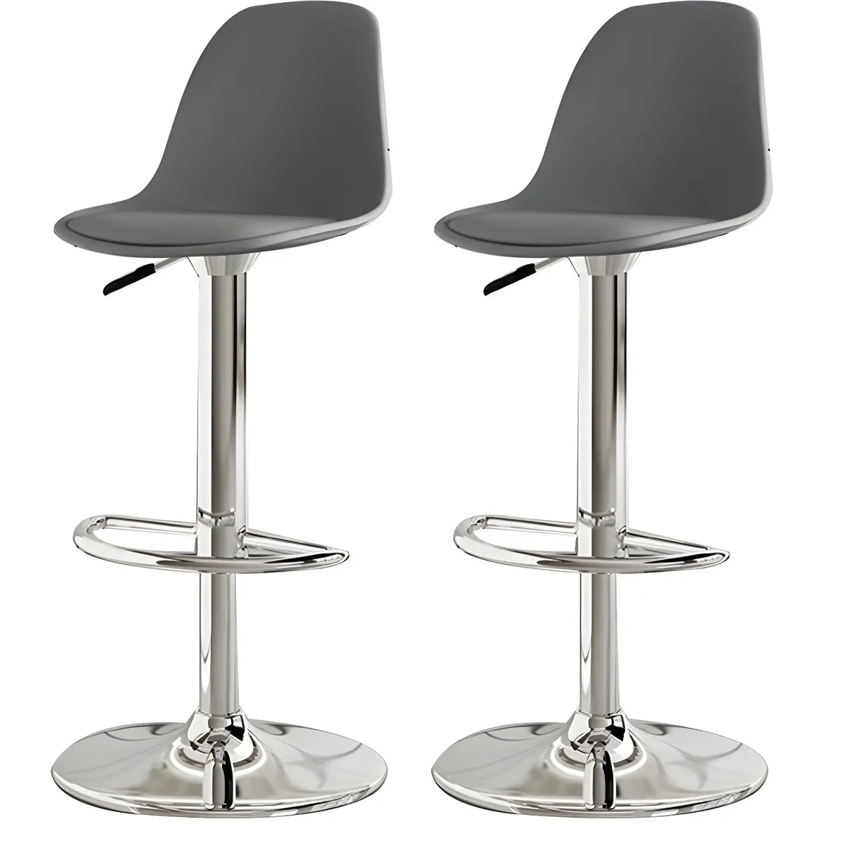 Gray Adjustable Swivel Leather Bar Stool with Footrest Image - 4