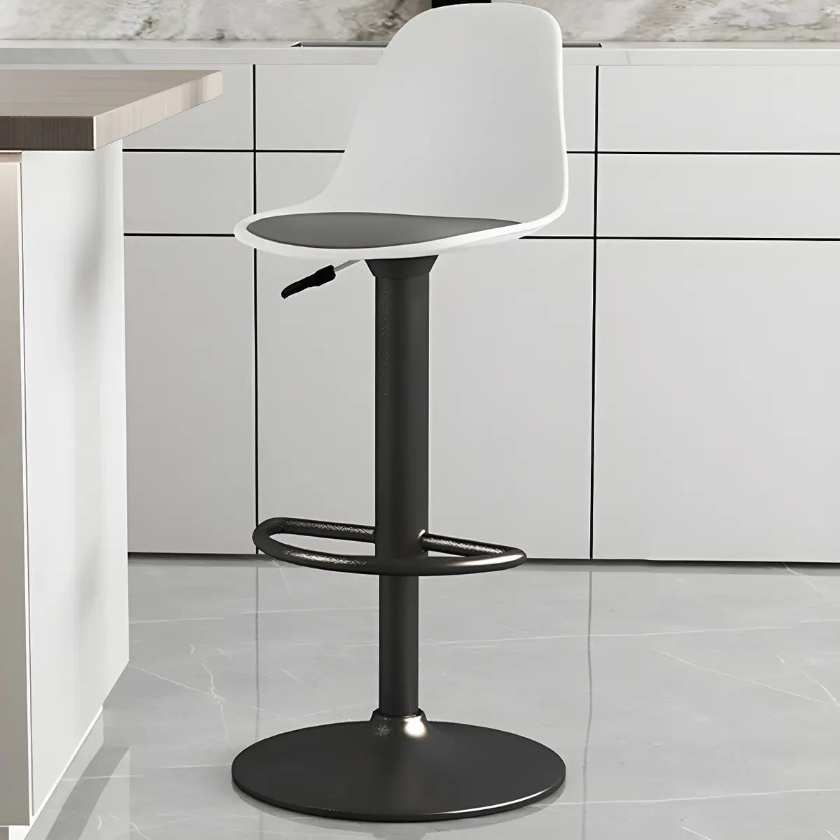 Gray Adjustable Swivel Leather Bar Stool with Footrest Image - 53