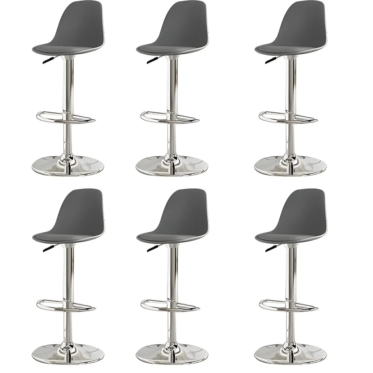 Gray Adjustable Swivel Leather Bar Stool with Footrest Image - 8