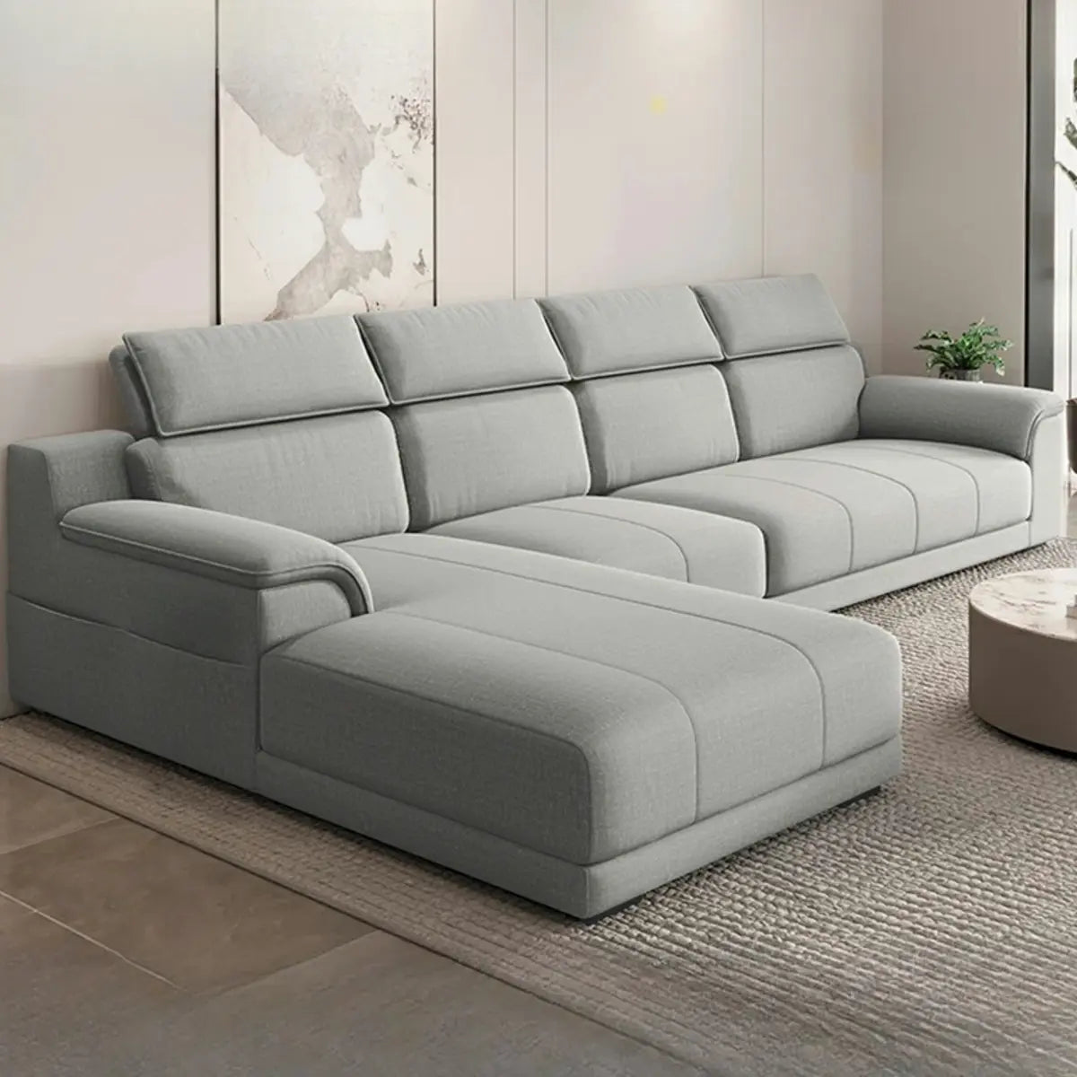 Gray Cotton Linen Large Left Sofa Chaise with Storage Image - 1