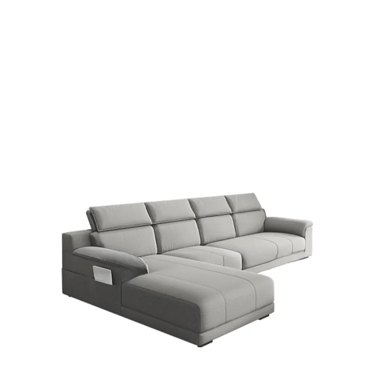 Gray Cotton Linen Large Left Sofa Chaise with Storage Image - 4