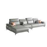 Gray Genuine Leather Cushion Back Storage Sofa Chaise Image - 4