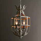 Gray Iron Small Cage Chain Candle Foyer Chandelier Image - 2