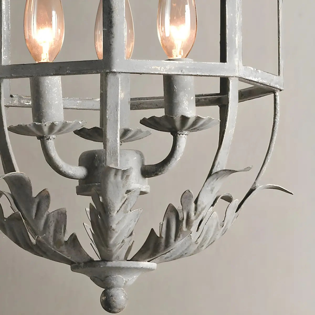 Gray Iron Small Cage Chain Candle Foyer Chandelier Image - 4