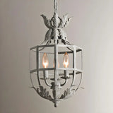 Gray Iron Small Cage Chain Candle Foyer Chandelier Image - 5