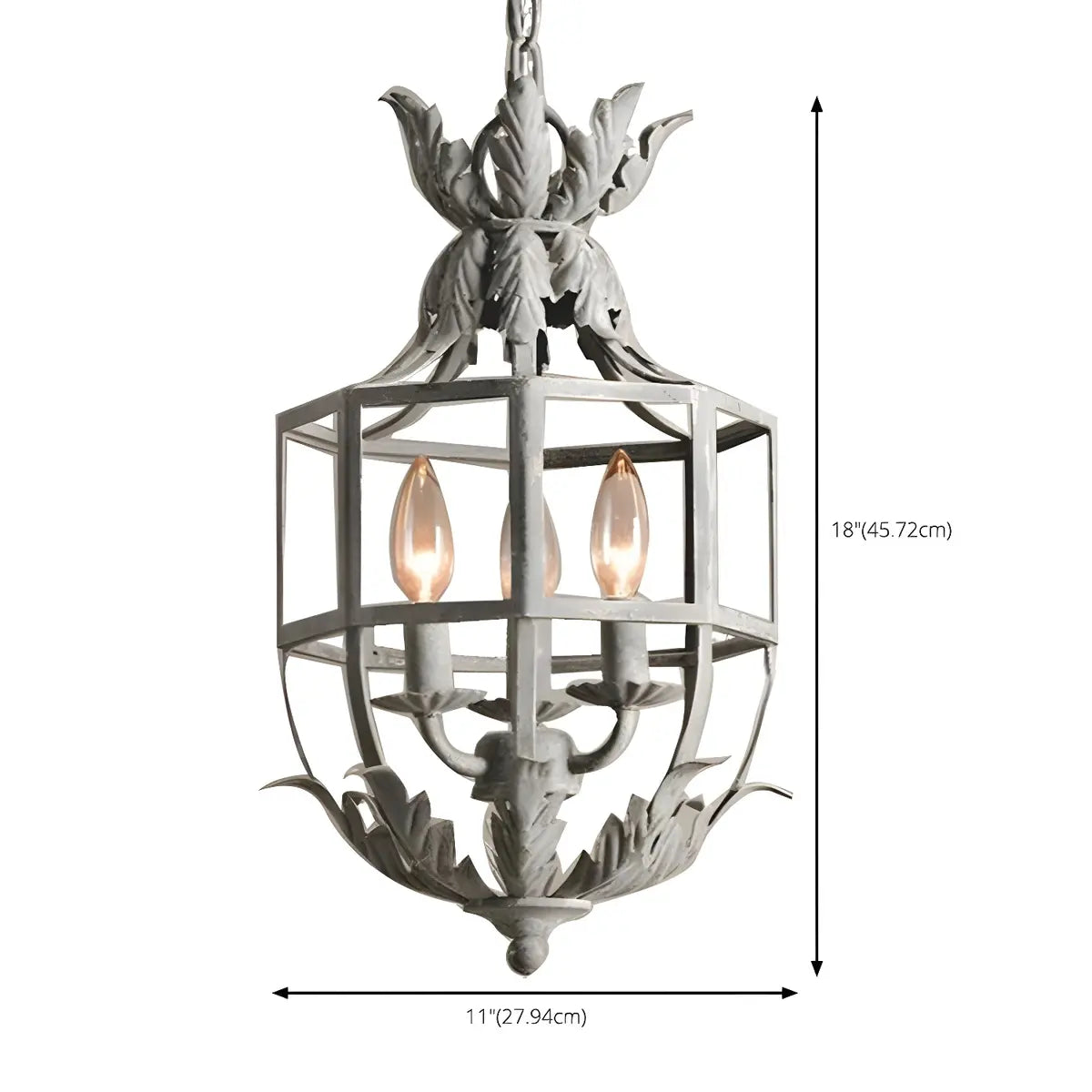 Gray Iron Small Cage Chain Candle Foyer Chandelier 