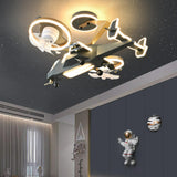 Gray Kids Room Creative Helicopter Ceiling Fan Light Image - 3