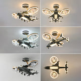 Gray Kids Room Creative Helicopter Ceiling Fan Light Image - 5