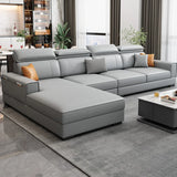 Gray Leather Cushion Back L-Shape Recliner Sofa Chaise Image - 4