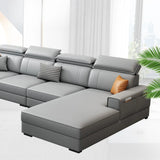 Gray Leather Cushion Back L-Shape Recliner Sofa Chaise Image - 6