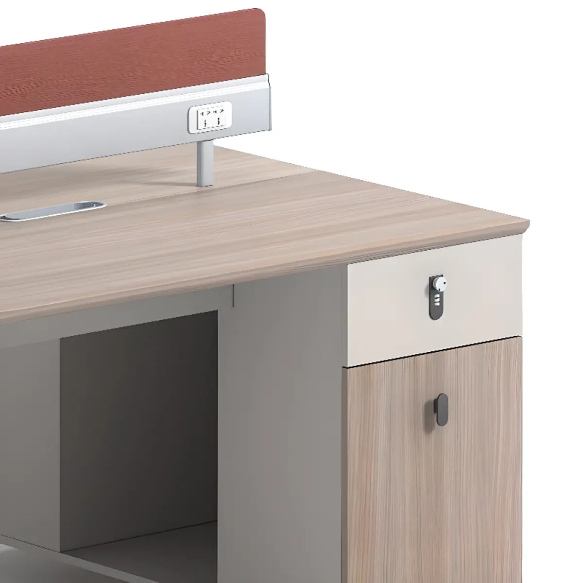 Gray Red Rectangle Exterior Shelf Storage Computer Desk Image - 10