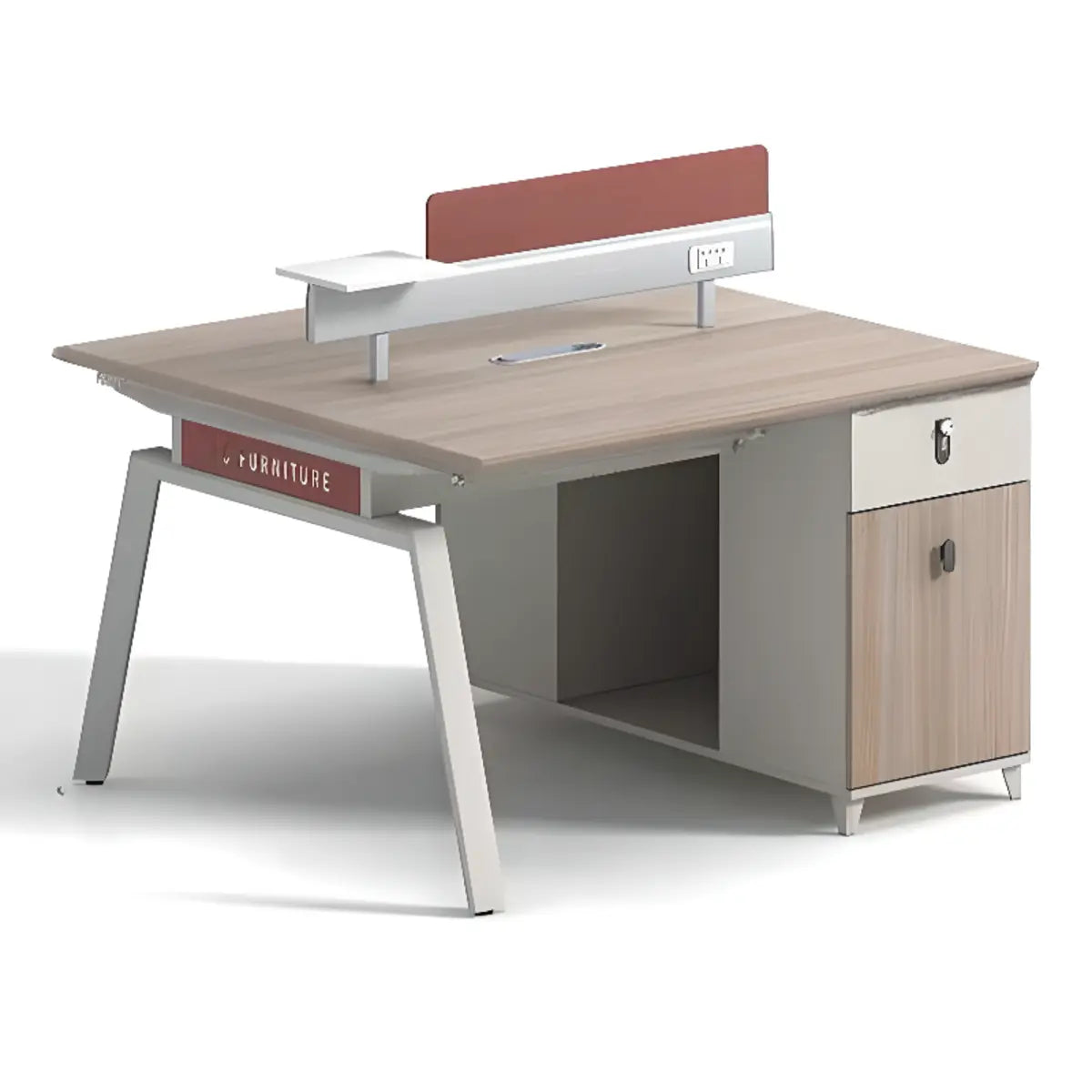 Gray Red Rectangle Exterior Shelf Storage Computer Desk Image - 12