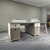 Gray Red Rectangle Exterior Shelf Storage Computer Desk Image - 4