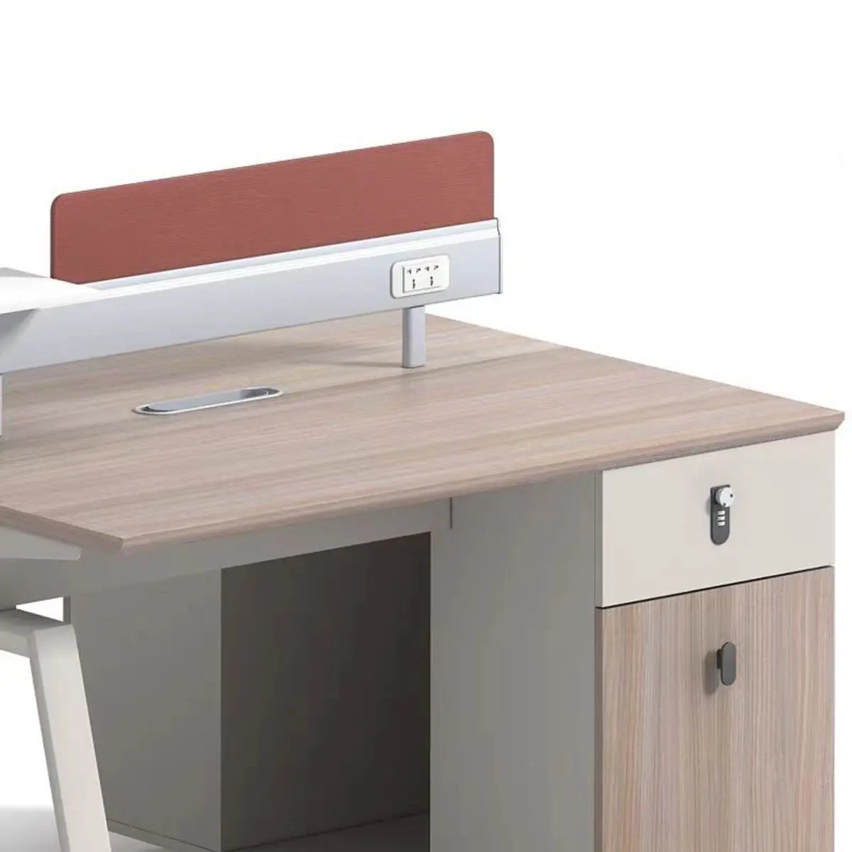 Gray Red Rectangle Exterior Shelf Storage Computer Desk Image - 6