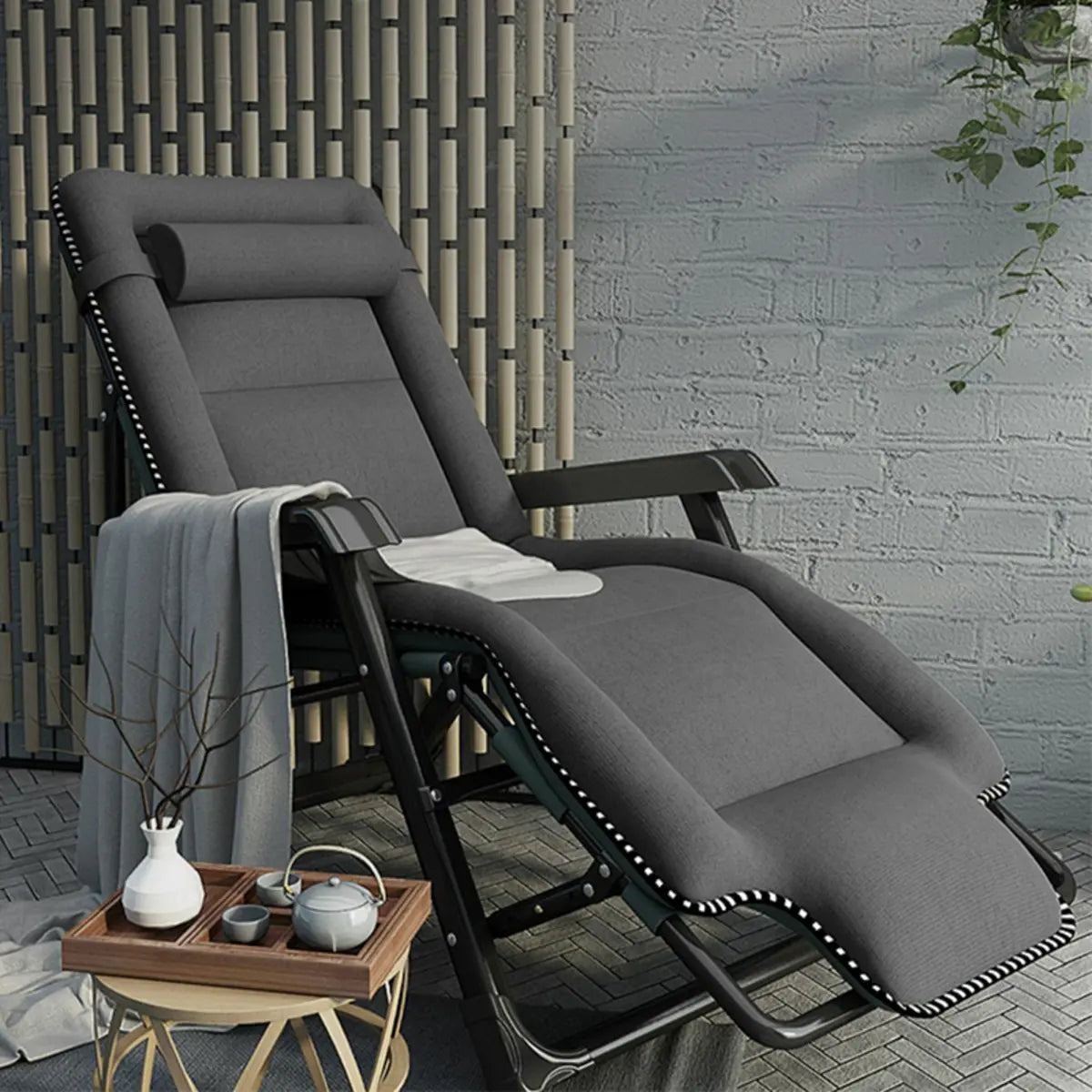 Gray Removable Cushions Adjustable Headrest Recliner Image - 1