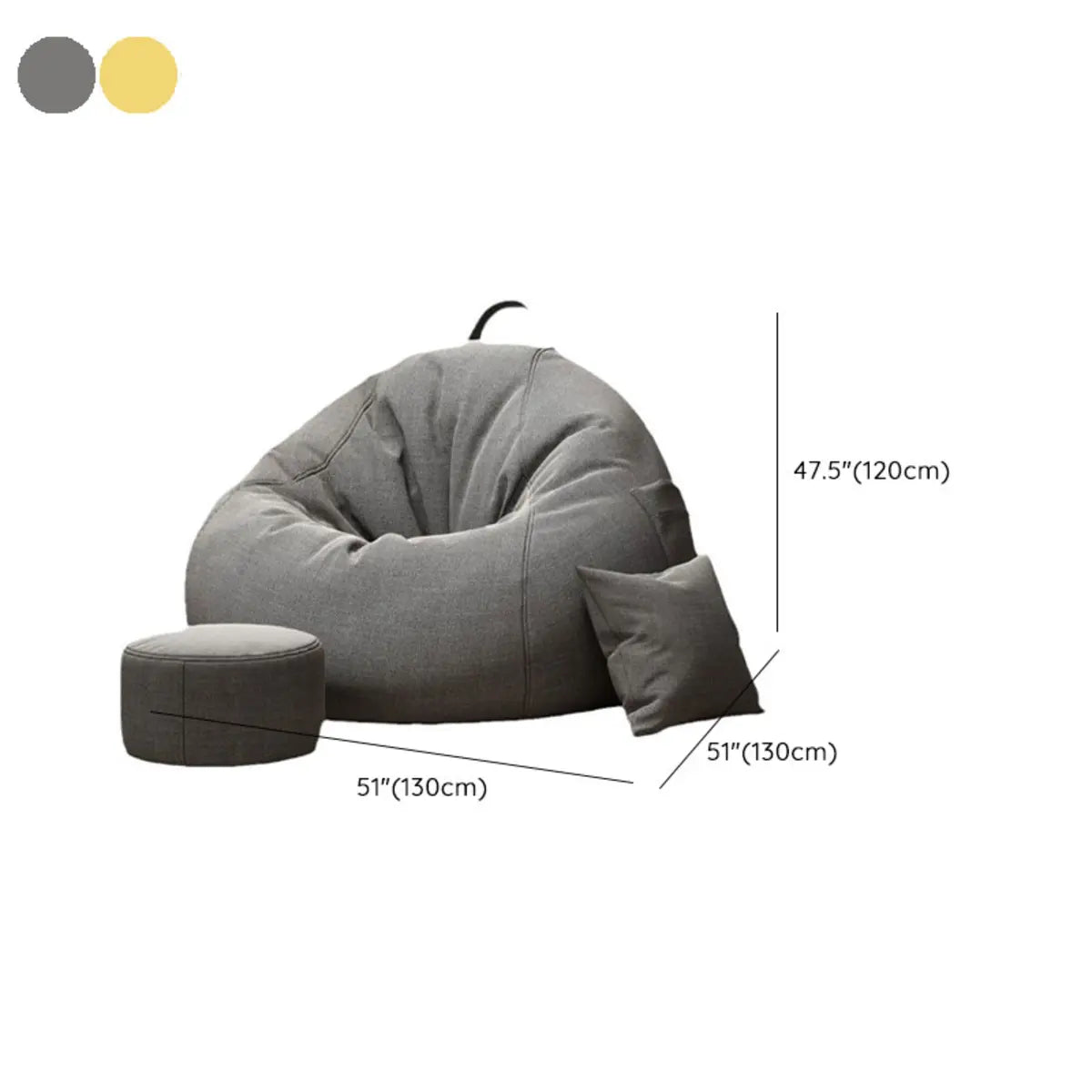 Gray Round Cotton Blend Bean Bag Chair with Storage 