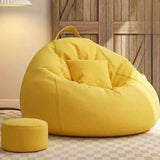 Gray Round Cotton Blend Bean Bag Chair with Storage Image - 2