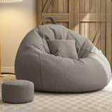 Gray Round Cotton Blend Bean Bag Chair with Storage Image - 3