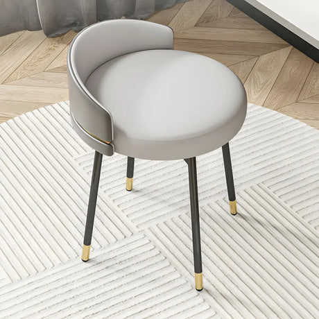 Gray Round Leather Upholstered Vanity Stool with Backrest Image - 1