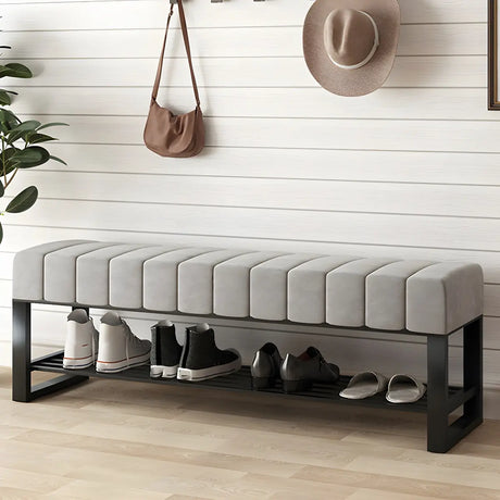 Gray Short Cushioned Entryway Bench with Shoe Storage Image - 1