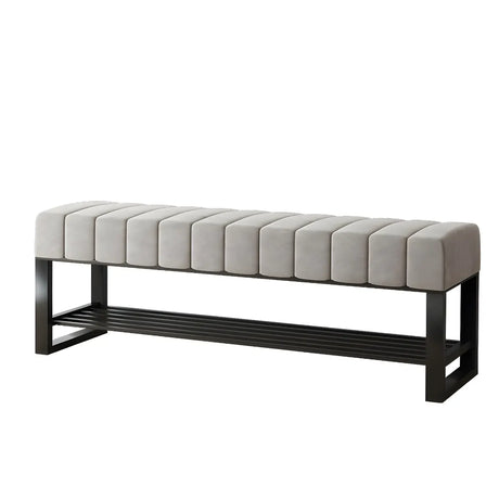 Gray Short Cushioned Entryway Bench with Shoe Storage Image - 2