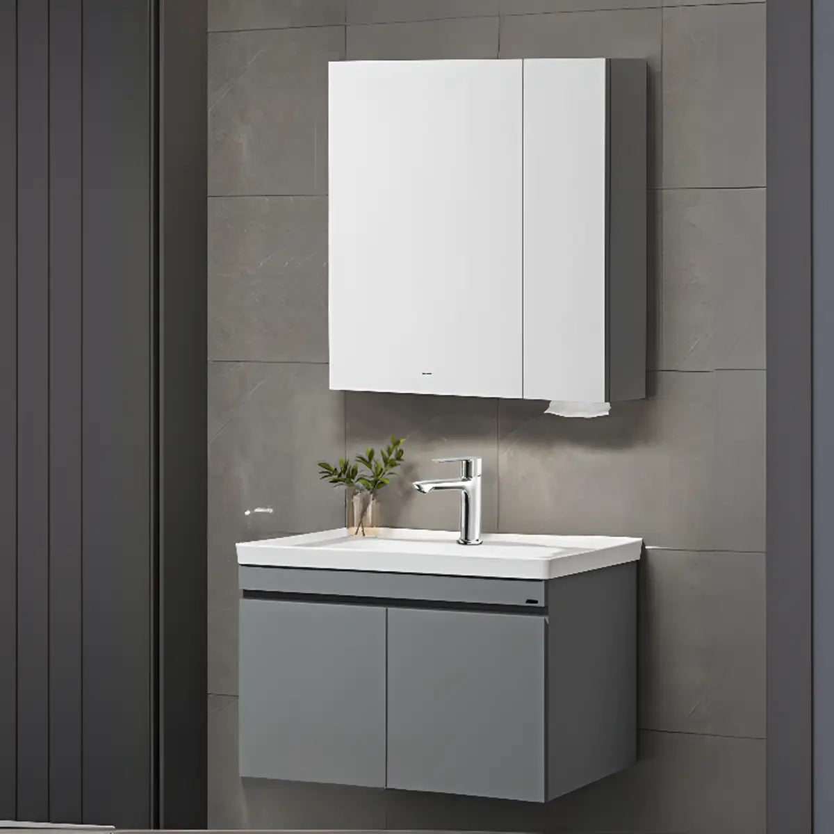 Gray Single Sink MDF Storage Bathroom Vanity with Shelves Image - 1