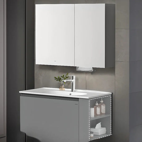 Gray Single Sink MDF Storage Bathroom Vanity with Shelves Image - 2