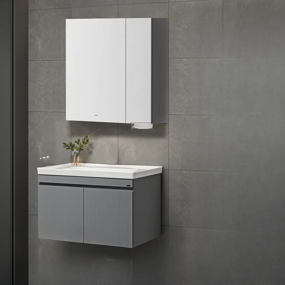 Gray Single Sink MDF Storage Bathroom Vanity with Shelves Image - 3