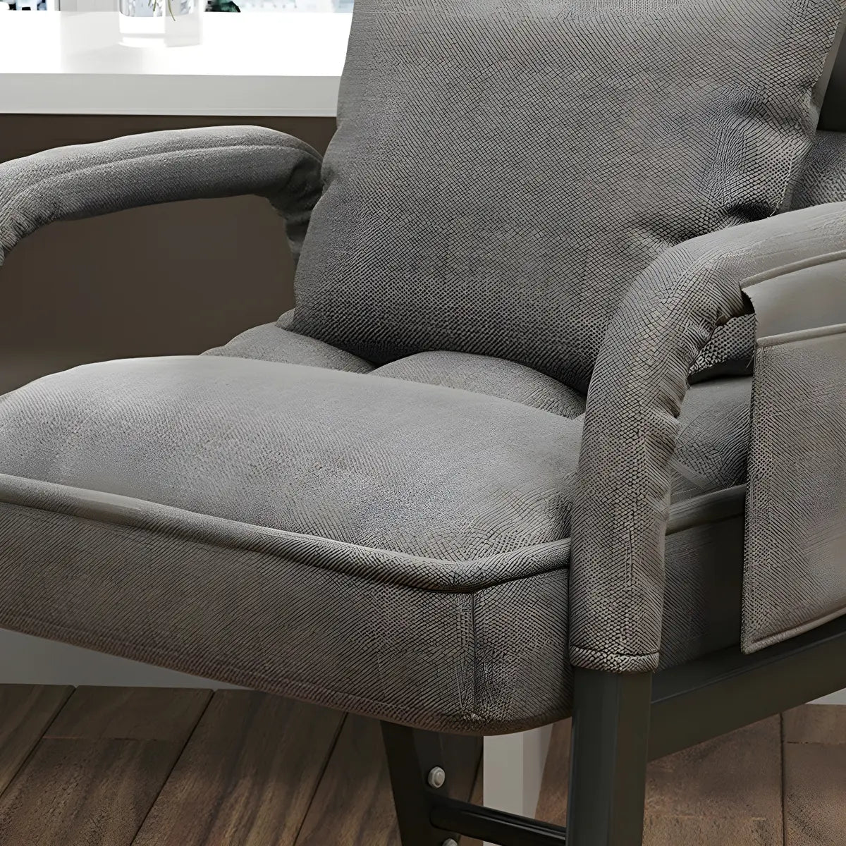 Gray Square Cotton Linen Small Recliner with Pocket Image - 18