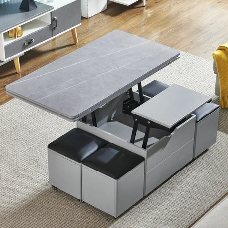 Gray Stone Lift Top Casters Coffee Table with Drawers Image - 1