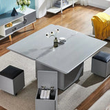 Gray Stone Lift Top Casters Coffee Table with Drawers Image - 2