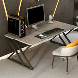 Gray Stone Rectangle Black Metal Sled Gaming Desk Image - 1