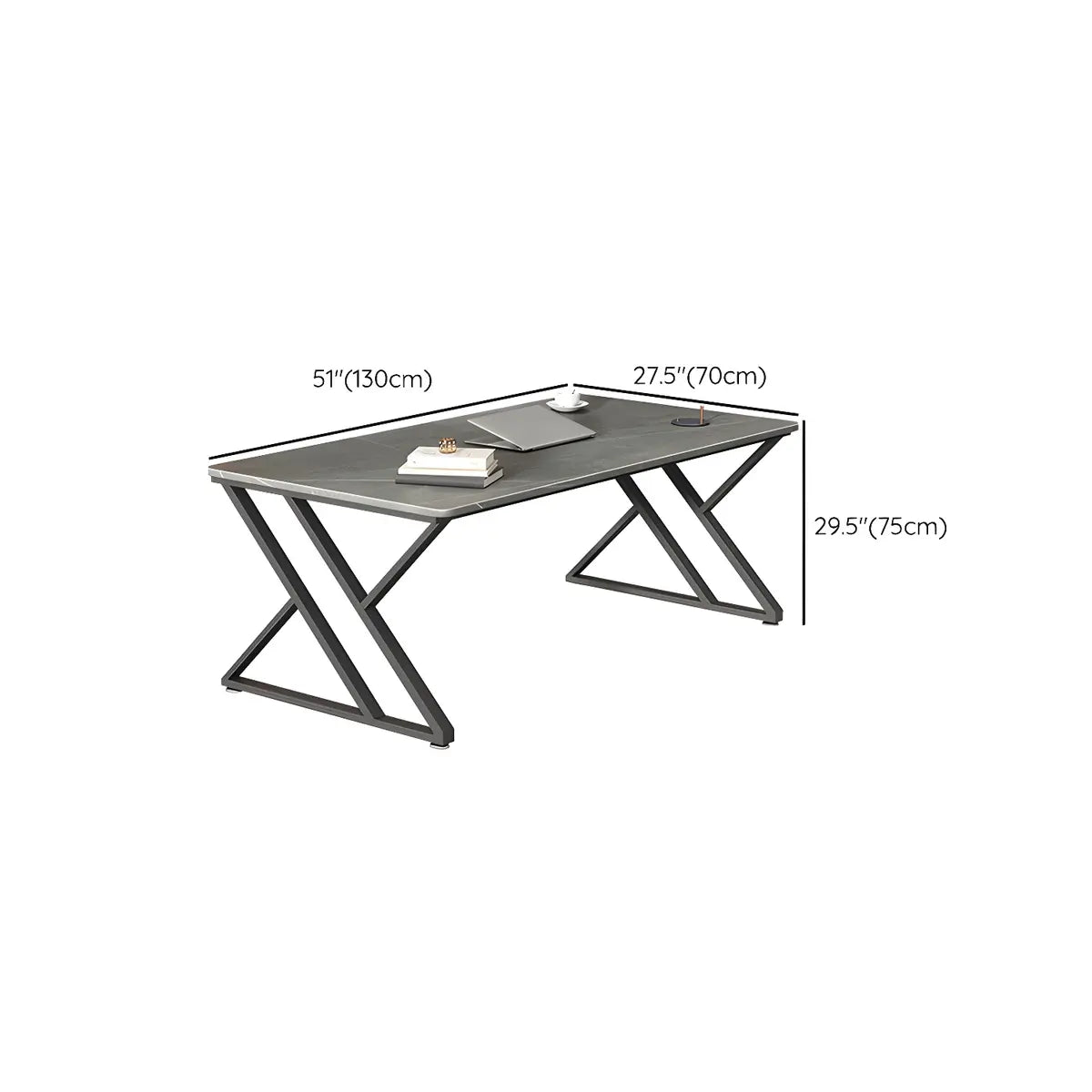 Gray Stone Rectangle Black Metal Sled Gaming Desk Image - 10