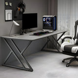 Gray Stone Rectangle Black Metal Sled Gaming Desk Image - 2