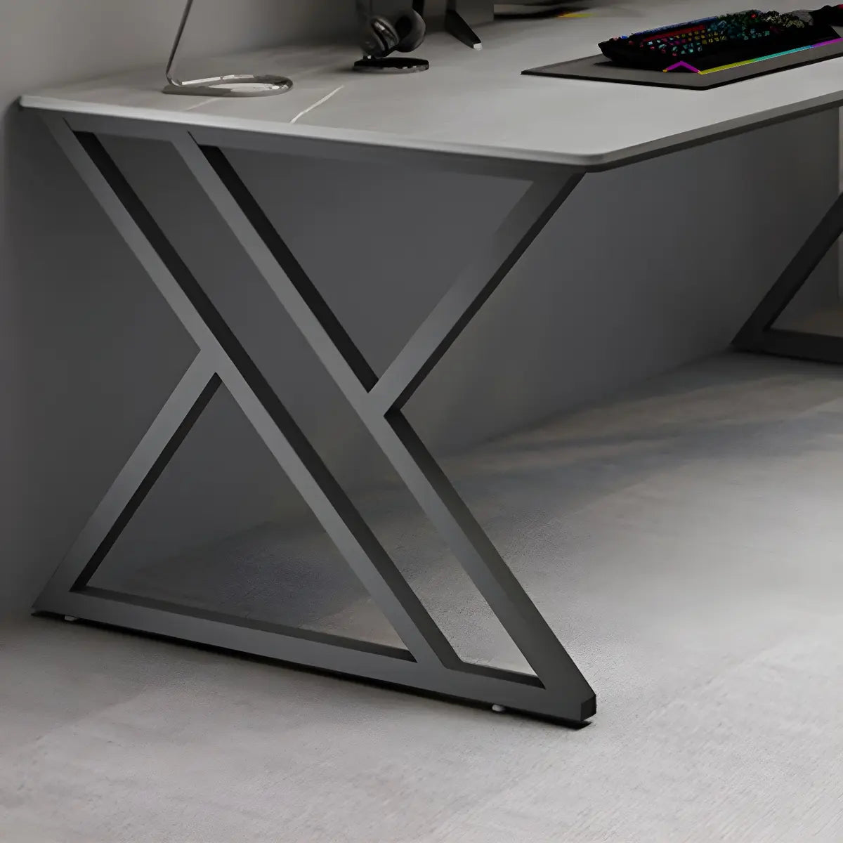 Gray Stone Rectangle Black Metal Sled Gaming Desk Image - 7