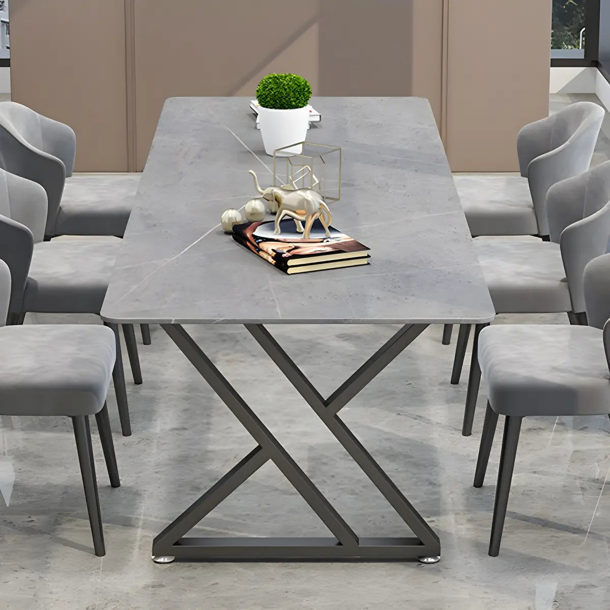 Gray Stone Sled Rectangle Conference Table 6 People Image - 8