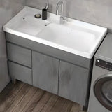 Gray Storage Drawers Wood Free-standing Bathroom Vanity Image - 5