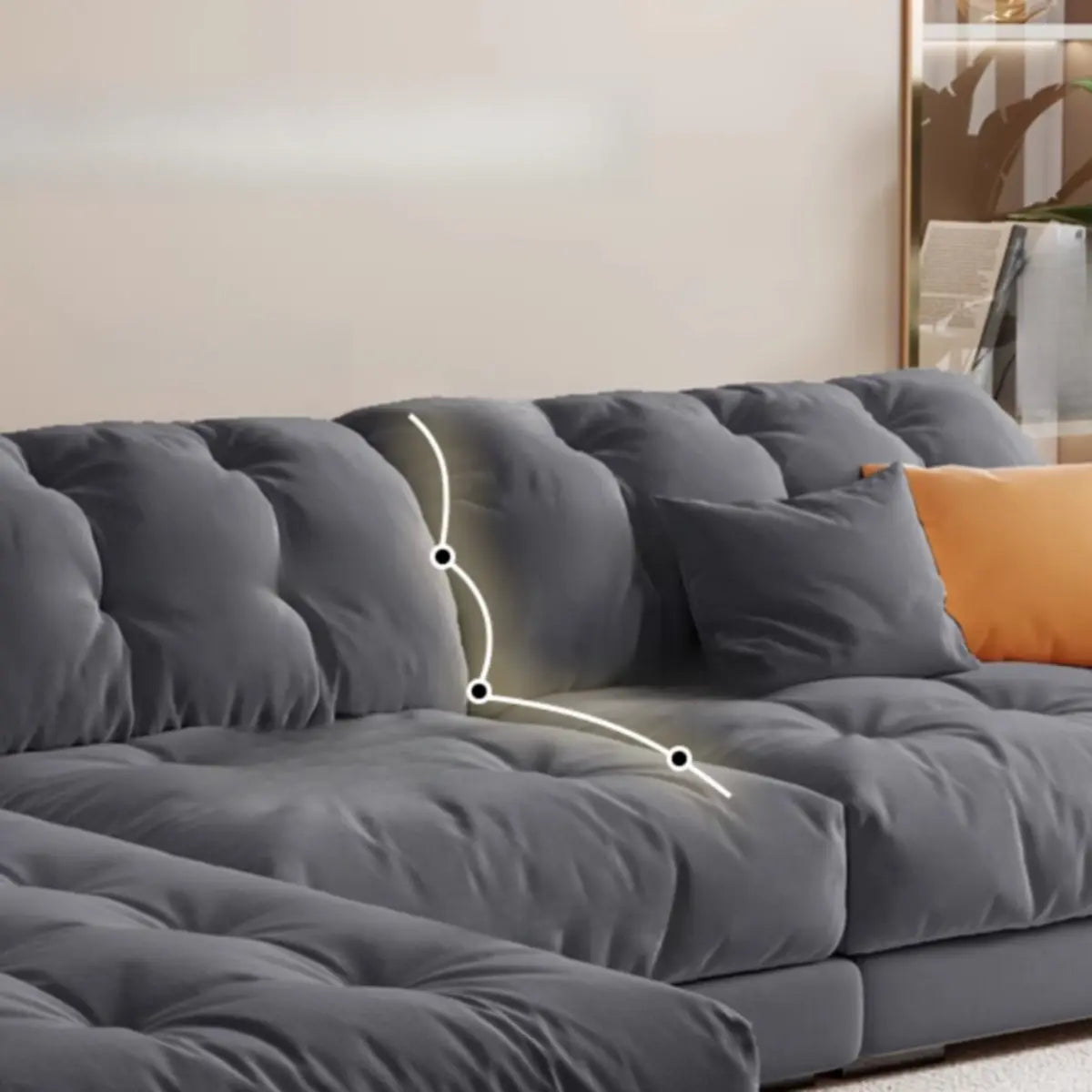 Gray Tech Cloth Recessed Arm Tufted Back Sofa Chaise Image - 10