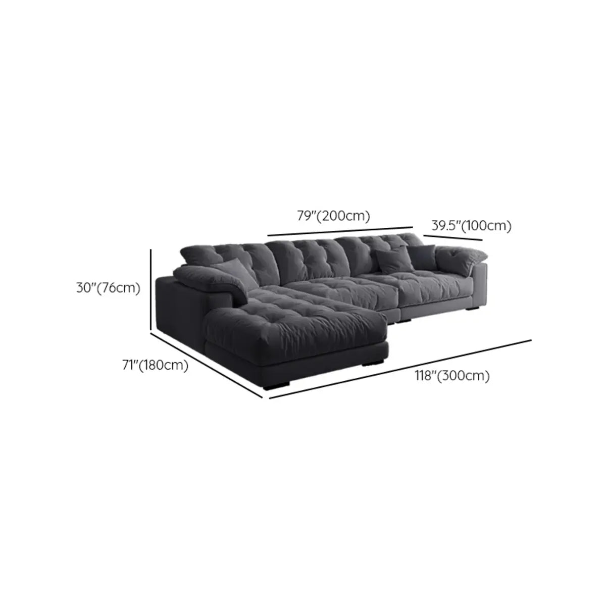 Gray Tech Cloth Recessed Arm Tufted Back Sofa Chaise Image - 13