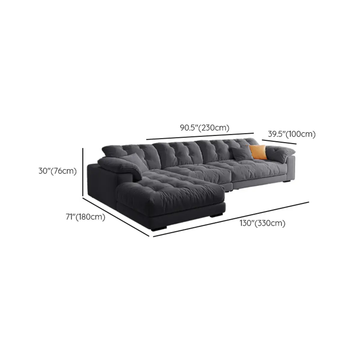 Gray Tech Cloth Recessed Arm Tufted Back Sofa Chaise Image - 14