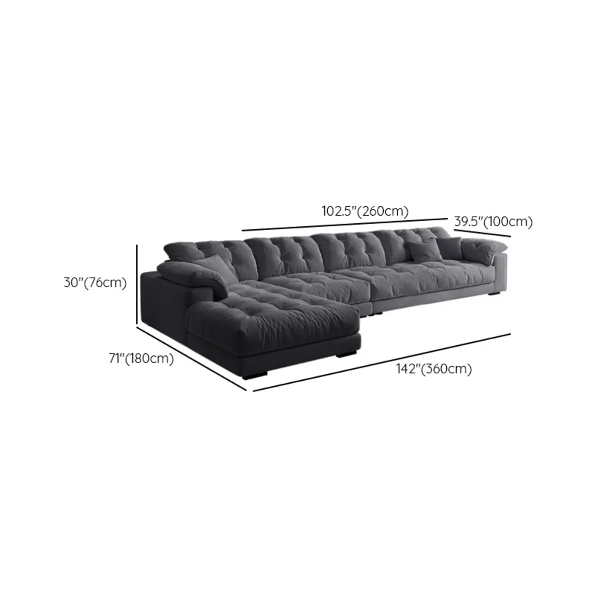 Gray Tech Cloth Recessed Arm Tufted Back Sofa Chaise Image - 15