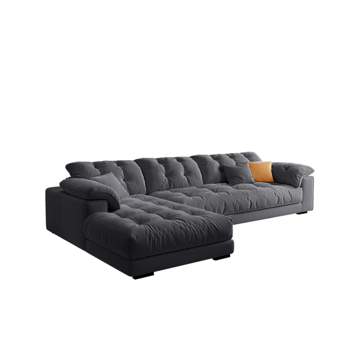 Gray Tech Cloth Recessed Arm Tufted Back Sofa Chaise Image - 2