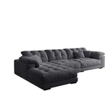 Gray Tech Cloth Recessed Arm Tufted Back Sofa Chaise Image - 3