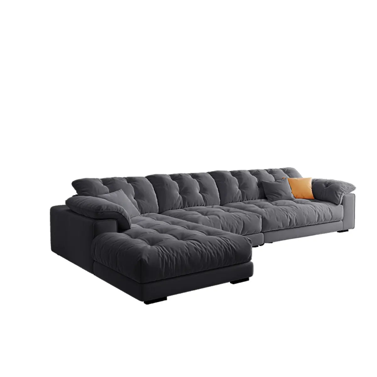 Gray Tech Cloth Recessed Arm Tufted Back Sofa Chaise Image - 7