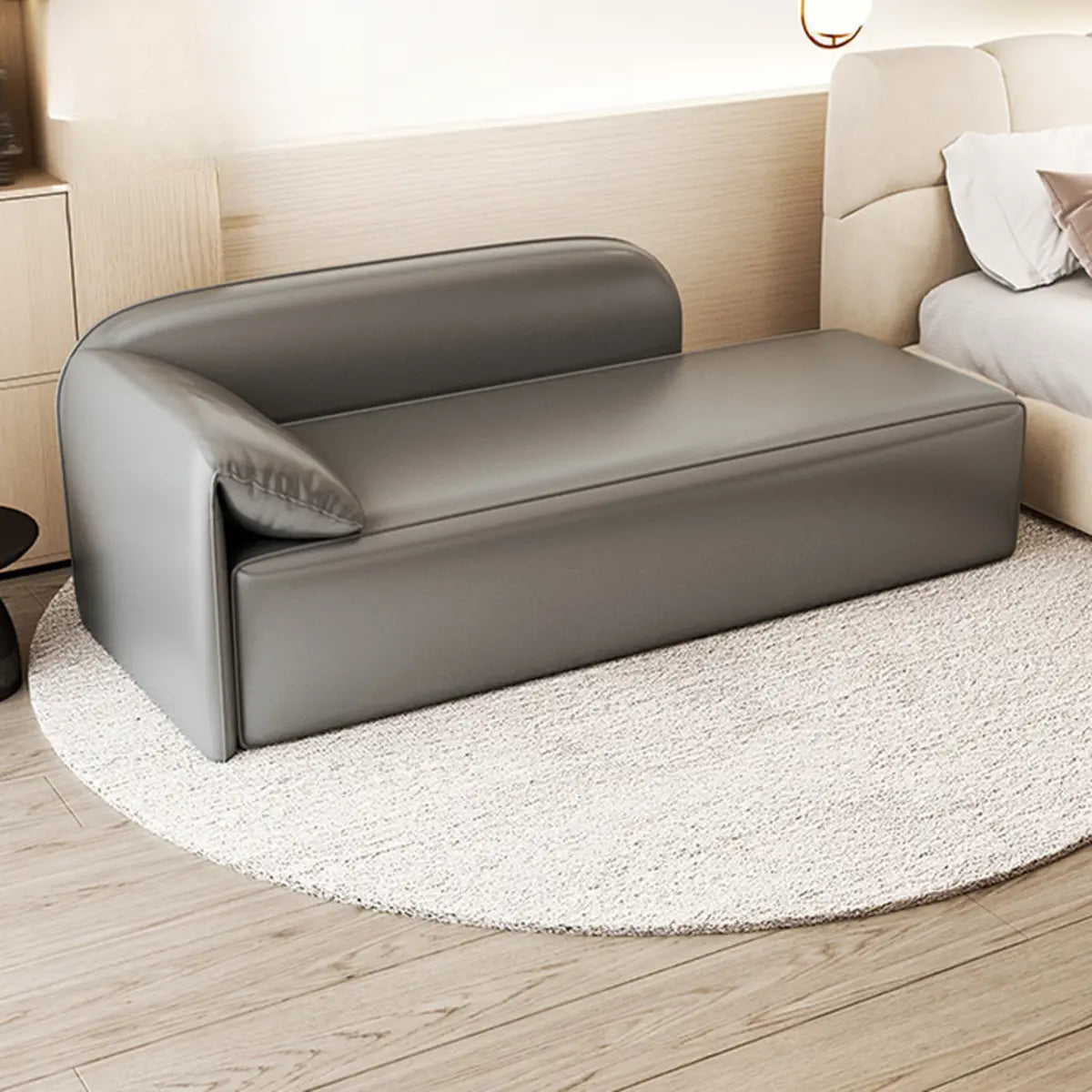 Gray Upholstered PU Leather Pillow Chaise Lounge Sofa Image - 1