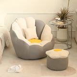 Gray-White Medium Round Cotton Blend Lounge Bean Bag Image - 1