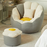 Gray-White Medium Round Cotton Blend Lounge Bean Bag Image - 10