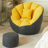 Gray-White Medium Round Cotton Blend Lounge Bean Bag Image - 4